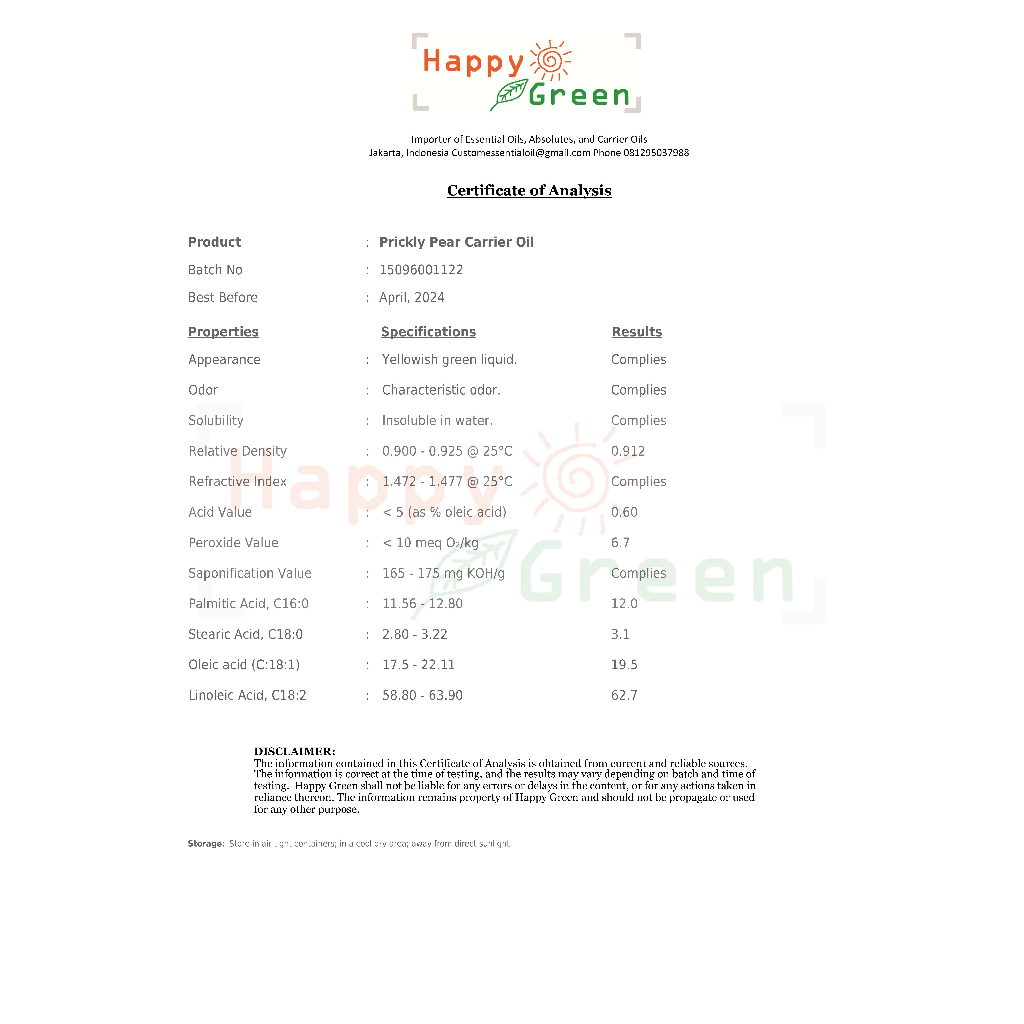 Happy Green Prickly Pear Seed Oil - Minyak Cactus Seed Oil Murni