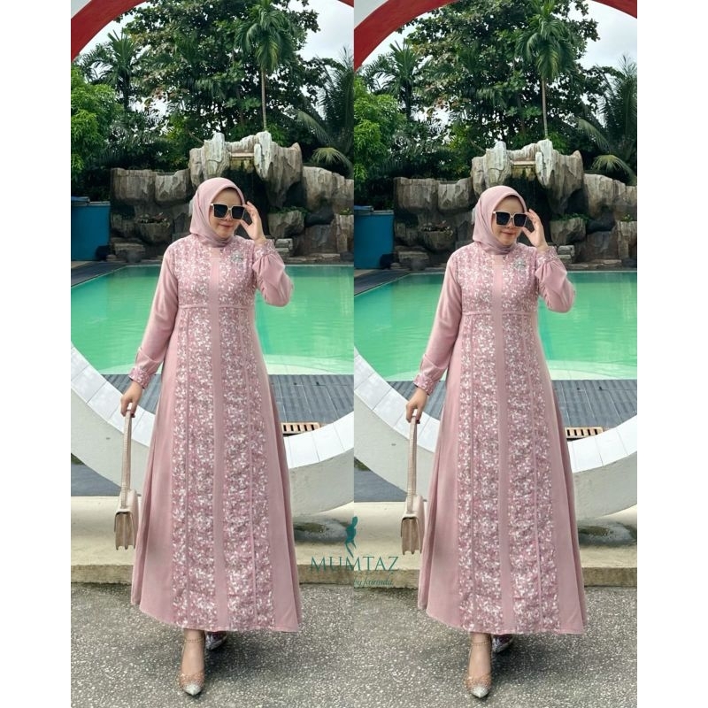 Abaya Vanesha dan Midi Dress Lidia ORI Mumtaz sakila moscrep HQ busana muslimah syari babydoll