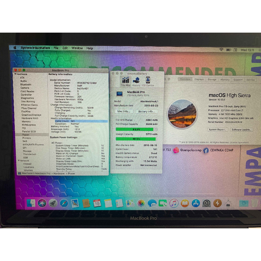 Macbook Pro  2011 13in Core i7 16GB SSD 512GB Bukan 2012 MD101 i5 2013 Md102