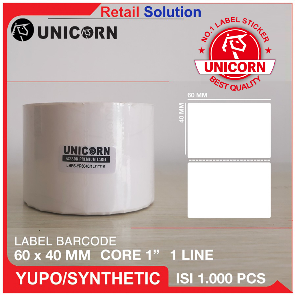 

Unicorn Stiker Label Barcode YUPO 60x40 mm / 60 x 40 mm / 60x40mm / 6X4 CM
