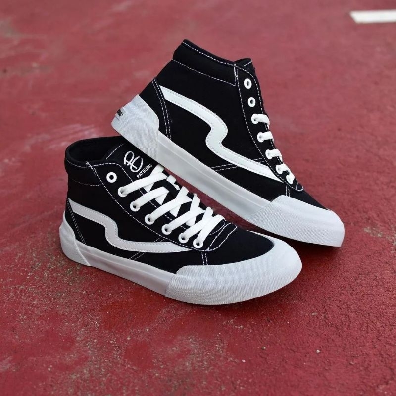 Sepatu Patrobas Ivan Black White High Cut | Sepatu Lokal Patrobas ORIGINAL | Sepatu Hitam Putih Sepa