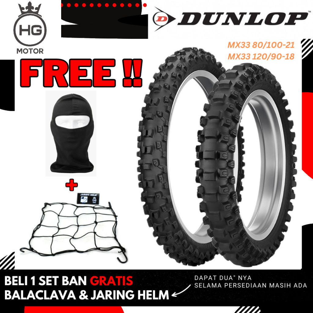 SATU SET BAN TRAIL DUNLOP GEOMAX MX33 120/90 RING 18 & 80/100 RING 21