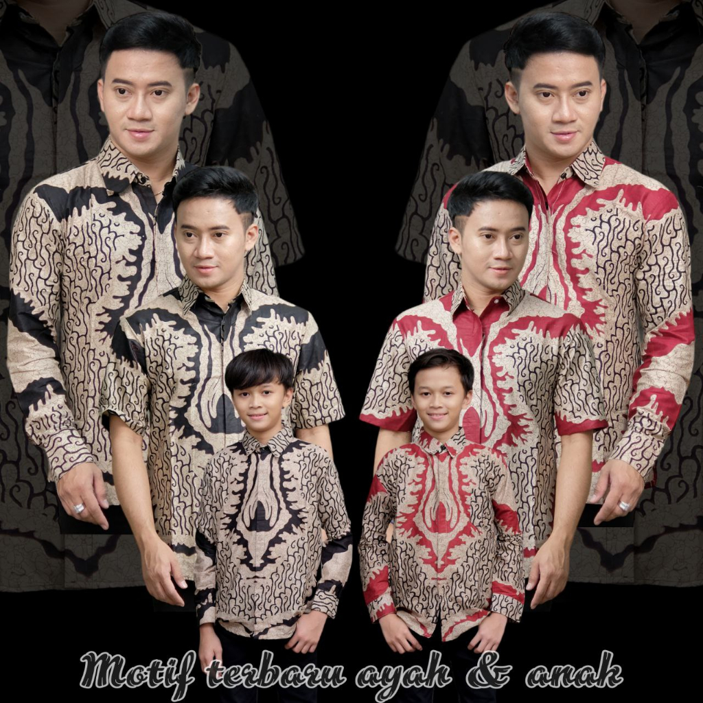 Baju Batik couple Ayah &amp; Anak Laki Laki-Batik pria Lengan pendek modern-Batik pria Lengan panjang--Motif Arjuna-kemeja anak Laki Laki-Batik modern terlaris