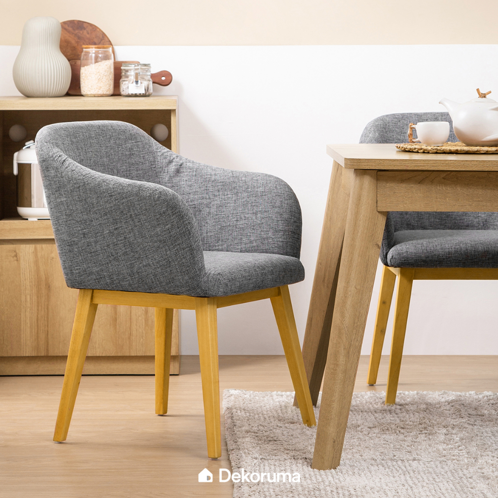 Dekoruma Fuji Kursi Makan Minimalis Scandinavian Empuk dari Kayu Olahan - Cafe Dining Chair (Abu)