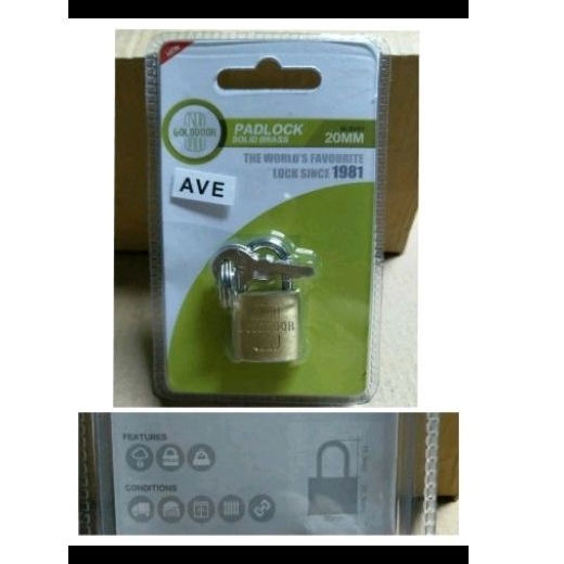 GEMBOK GOLDDOOR KUNINGAN TEBAL 20MM (PENDEK)