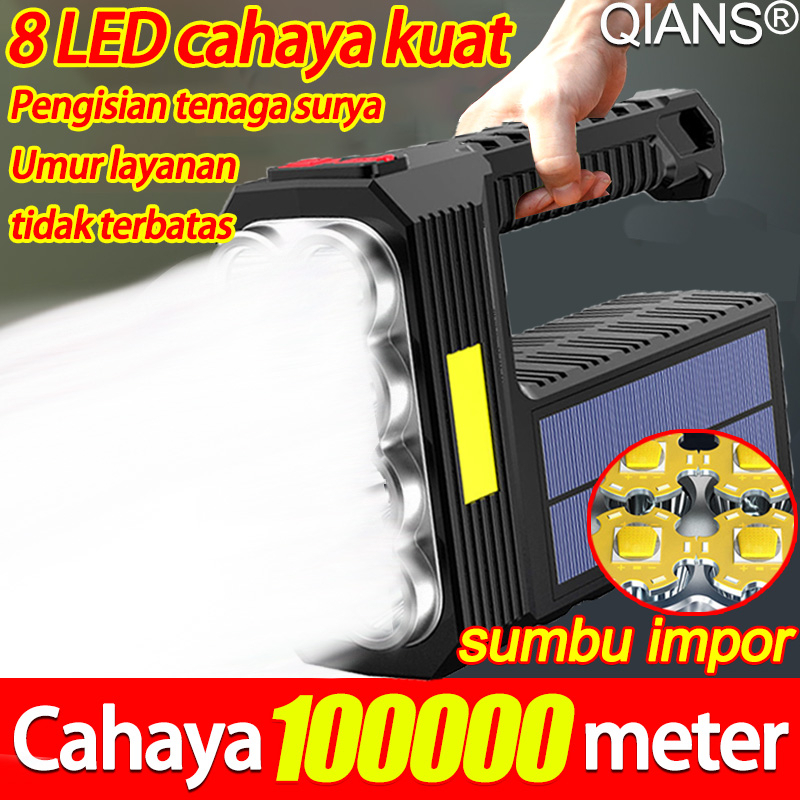 Kisaran cahaya 100000 meter QIANSHUN Senter LED Senter surya 8LED+6COB 118W + 50W Pengisian daya sur