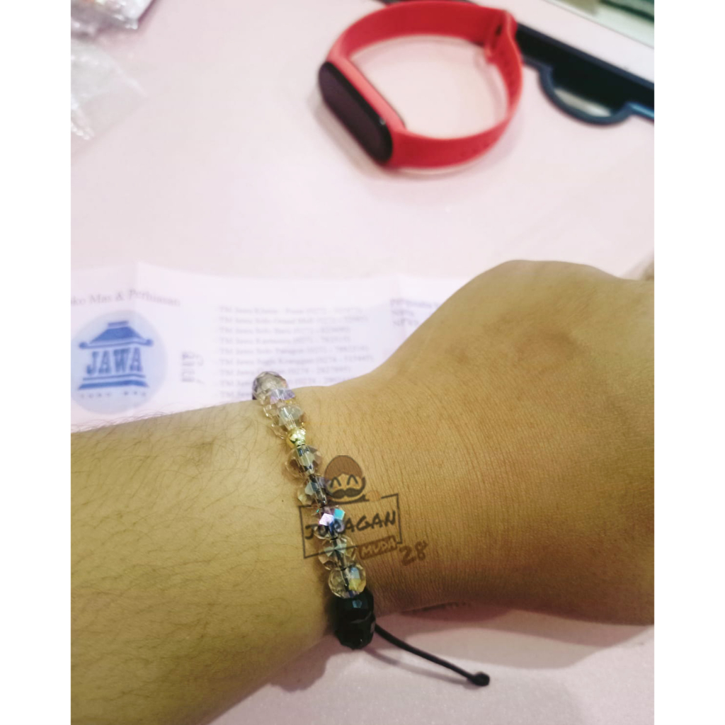 Gelang Tali Cristal Ceko Kombinasi 1 Liontin Emas ASLI karat 10k