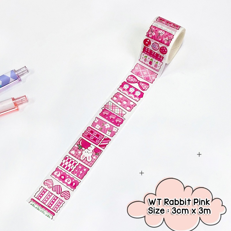 WASHITAPE MASKING TAPE BEAR AND RABBIT SERIES SELOTIP KERTAS LUCU KAWAII CUTE TEMA BERUANG KELINCI KARTUN CERITA DONGENG UNTUK SCRAPING BOOK SCRAPBOOK AESTHETIC JOURNAL JOURNALING @banyak