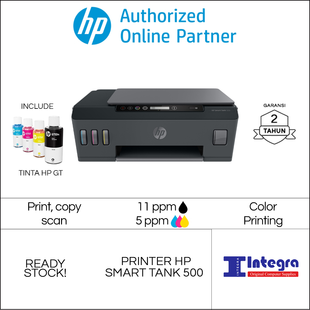 Printer HP Smart Tank 500 All In One Print Scan Copy Garansi Resmi HP Indonesia GT53 GT52