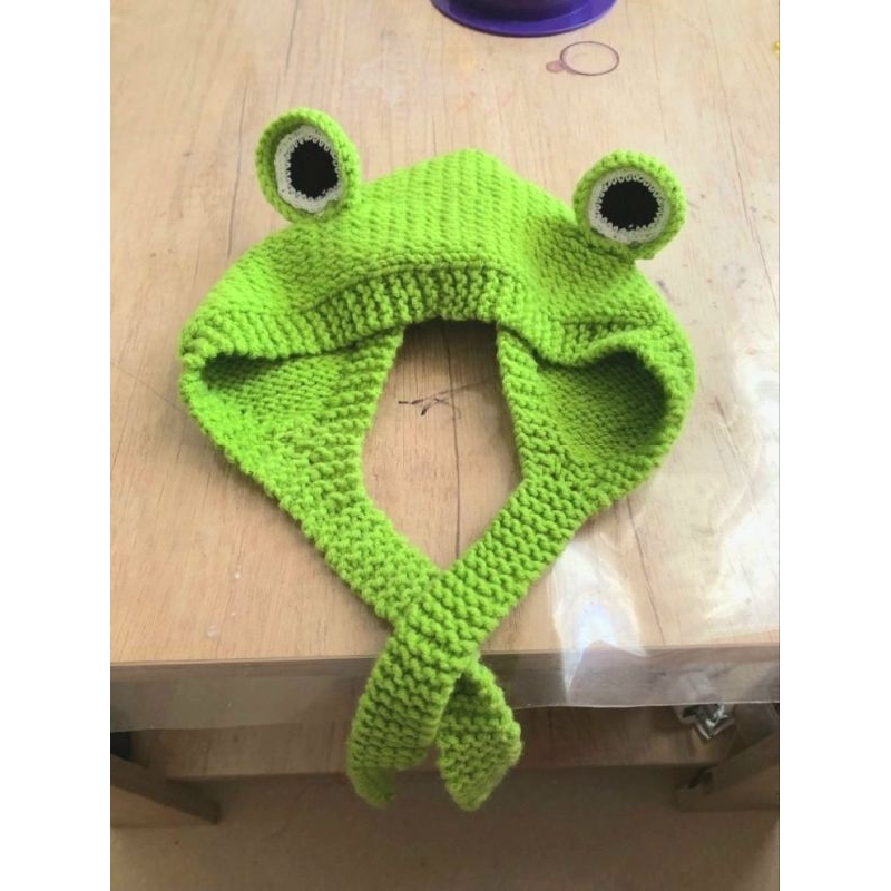 HANDMADE KEROPI WOOL EARMUFFS HAT/CROCHET BUCKET HAT/TOPI RAJUT/TOPI LUCU/CUTE HAT/TOPI RAJUT ANAK L