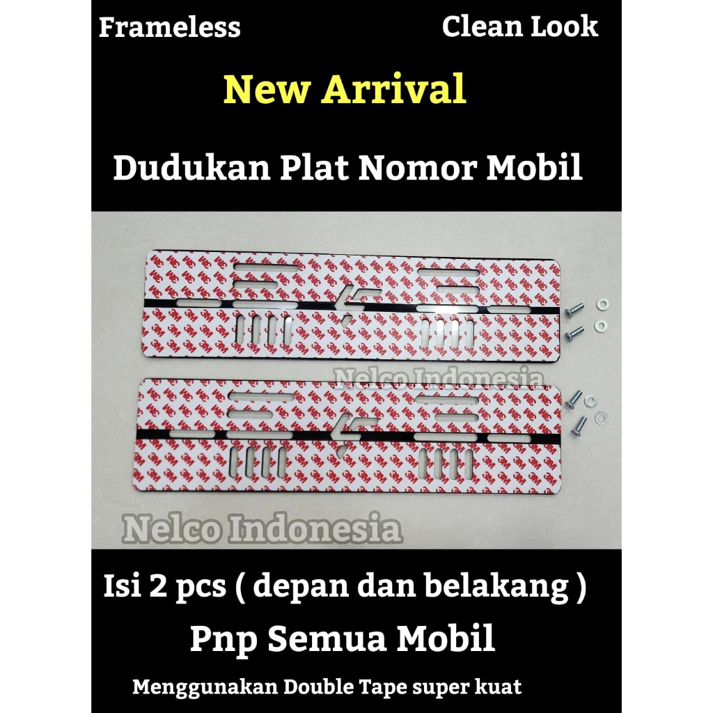 DUDUKAN UNIVERSAL Plat Nomor MOBIL - FramelessPlate - Tatakan Plat Bahan Acrylic ( Depan + Belakang )