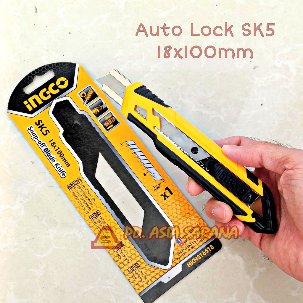 Cutter Besar 18mm INGCO HKNS16518 Auto Lock Snap Off Blade Retract SK5