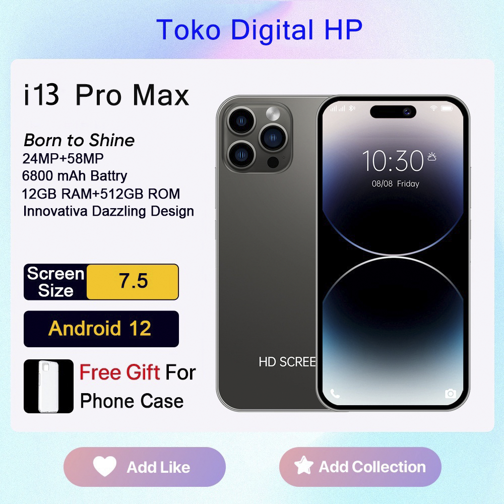 HP 5G Ponsel Pintar Baru i13 Pro Max 7,5 inci HD Kamera Ponsel Android RAM 12GB + ROM 512GB Siswa Belajar Ponsel Dual Card Dual Standby Gaming Phone HP Murah Baru Asli Smartphone