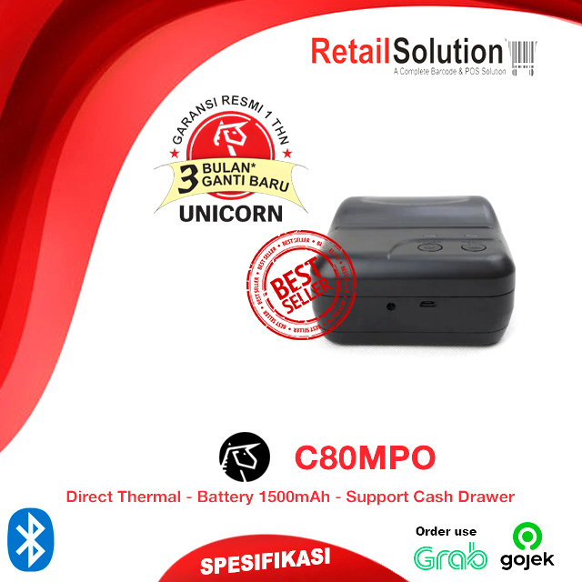 Printer Thermal Bluetooth 80mm RJ11 - Unicorn C80MPO / C80-MPO / C80MP