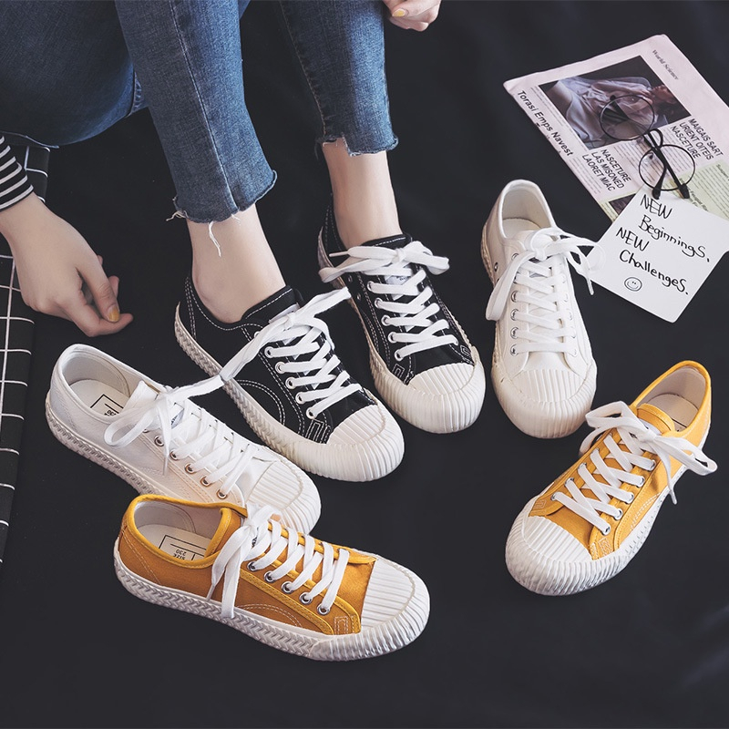 Free BOX Sneakers Low Canvas Sepatu Sneakers Wanita Import Sepatu Kanvas Wanita Kasual Polos Tali Premium Quality NS8037