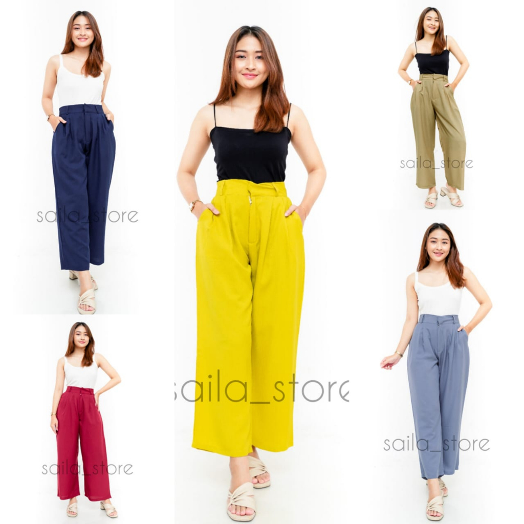 Celana Panjang Wanita Kulot Crinkle Highwaist Terbaru || Celana Kerja Kantor Wanita || Loose Pants Jumbo Kekinian