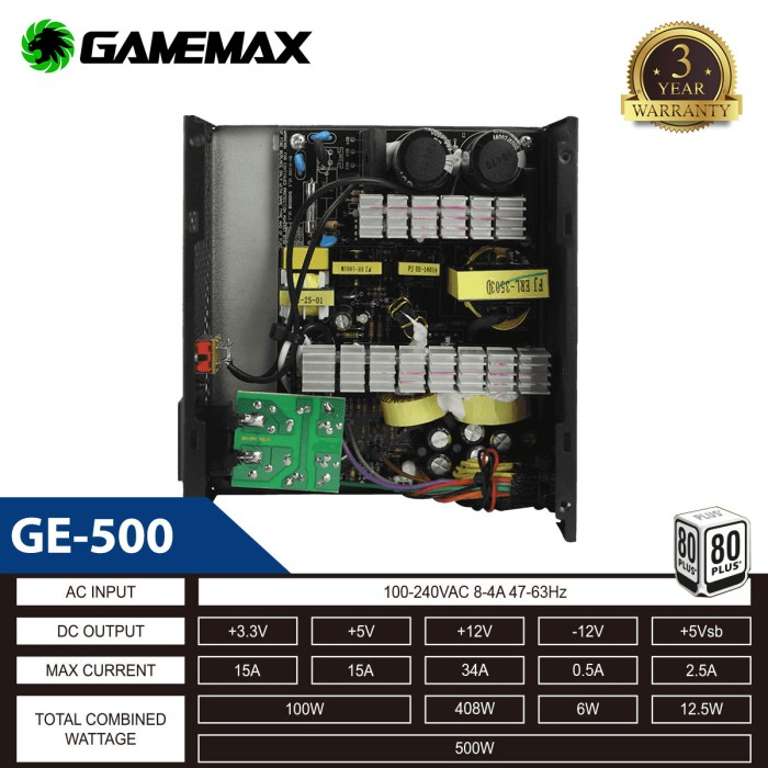 Power Supply Gamemax GE-500 80Plus Value Gaming - PSU 500Watt