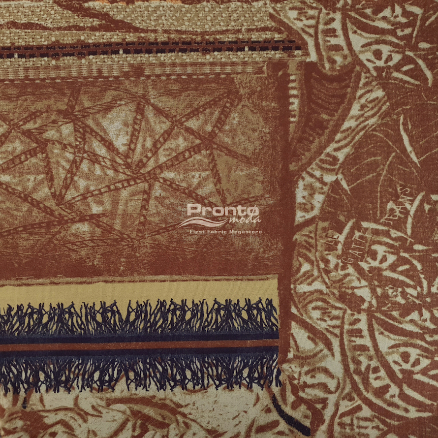 Tulle Stretch Brown Motif Abstrak