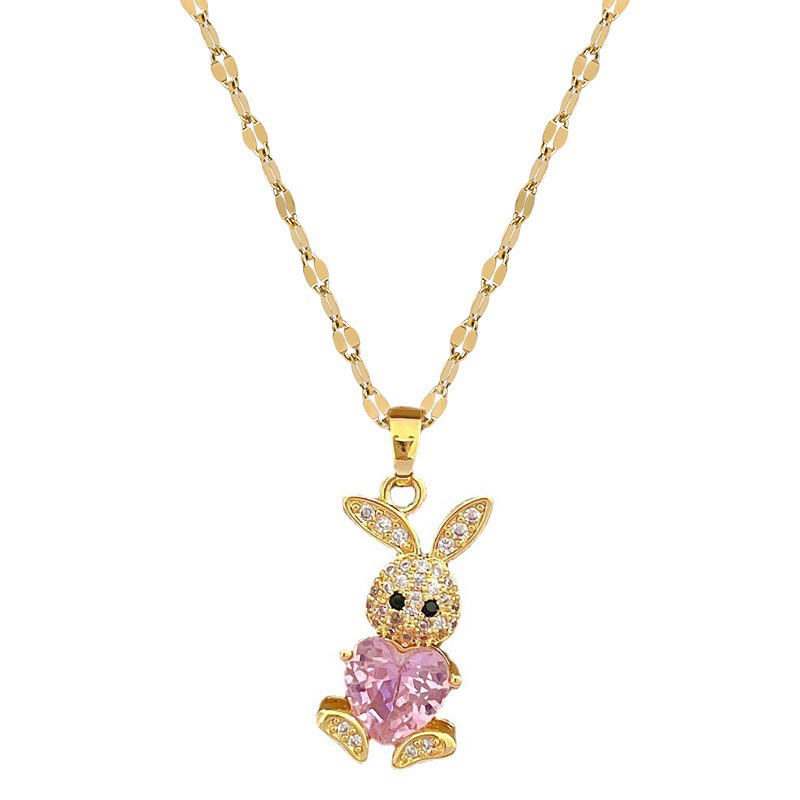 kalung kelinci hati pink titanium cantik