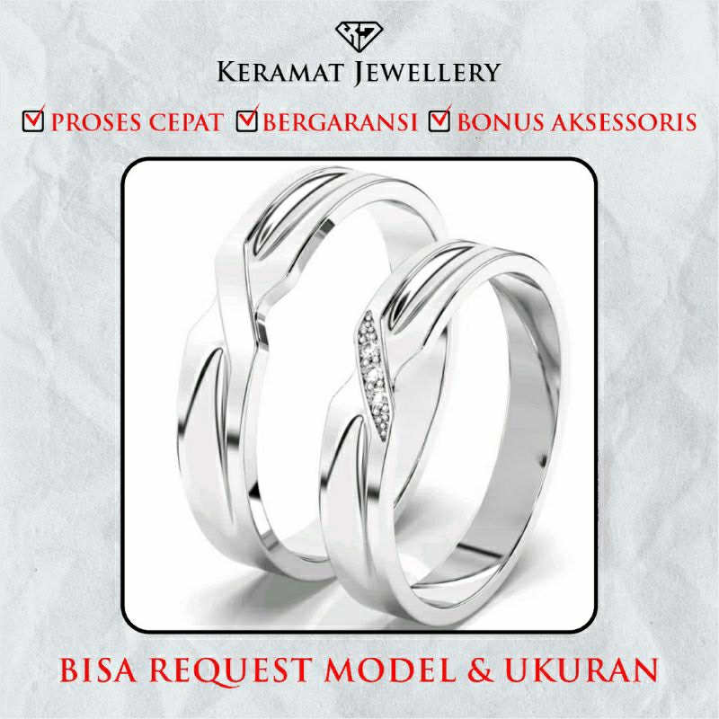 Cincin Kawin Couple Palladium & Emas Putih - Bebas Request Model Cincin Custom by Keramat Jewellery 