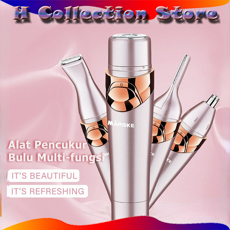 MARSKE - 1 SET 4 in 1 ALAT CUKUR ELEKTRIK / SHAVER WANITA (RAMBUT KETIAK, AREA KEMALUAN / MISS V, BULU TANGAN, KAKI, ALIS, WAJAH, HIDUNG, TELINGA)