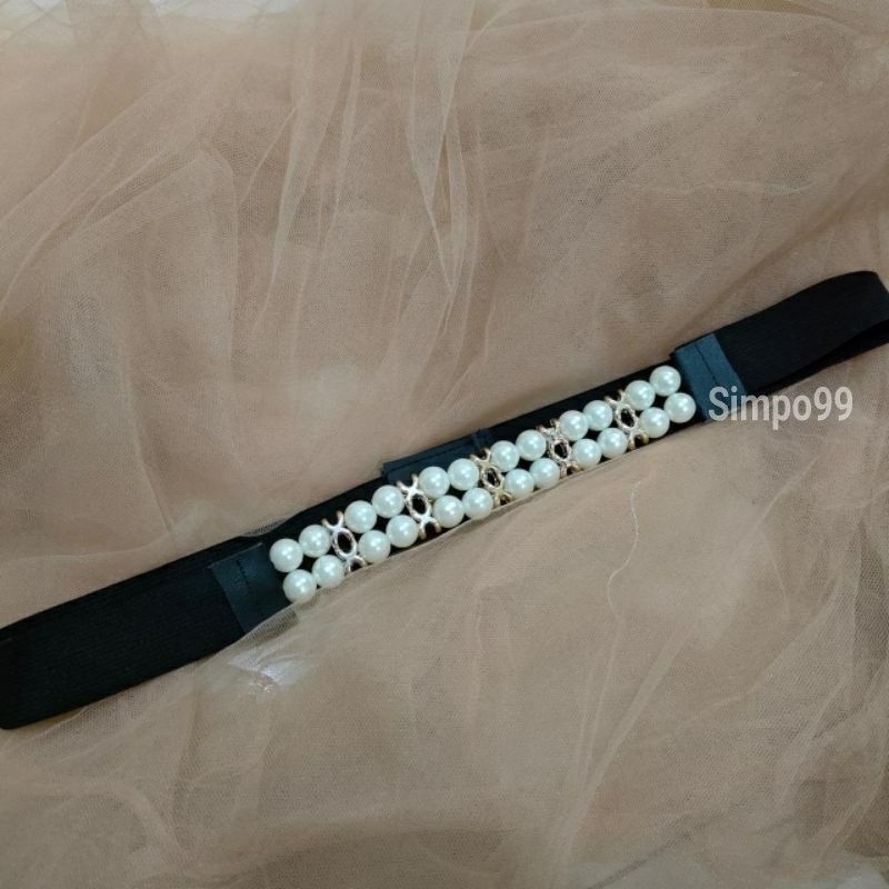 SMP99 - Ikat Pinggang Karet Mutiara Full Melar / Ikat Pinggang Korea / Ikat Pinggang Wanita Mutiara Flash Sale / Ikat Pinggang Mutiara Wanita Korea / Gesper / Sabuk Wanita / Ikat Pinggang / Gesper Korea Mutiara tali kepang/ Flash sale/ tali kepang mutiara