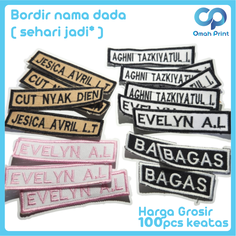 Nama dada seragam bordir grosir 100pcs murah