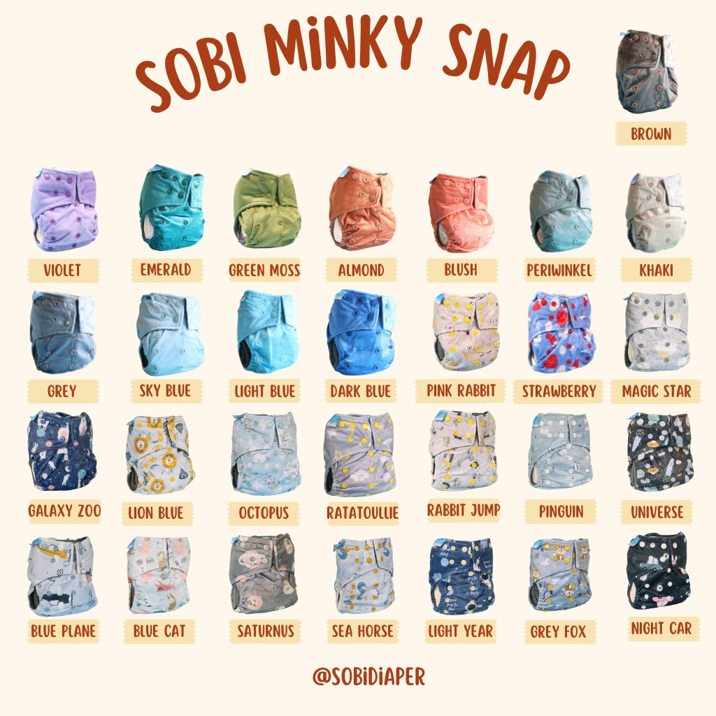 CLOTH DIAPER  SOBI MINKY SNAP MICRO POpok BISA DICUCI/ sobi bamboo charcoal/ sobi pants