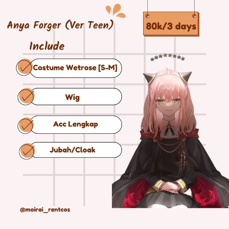 RENTAL COSTUME COSPLAY ANYA FORGER VER TEEN SPY X FAMILY