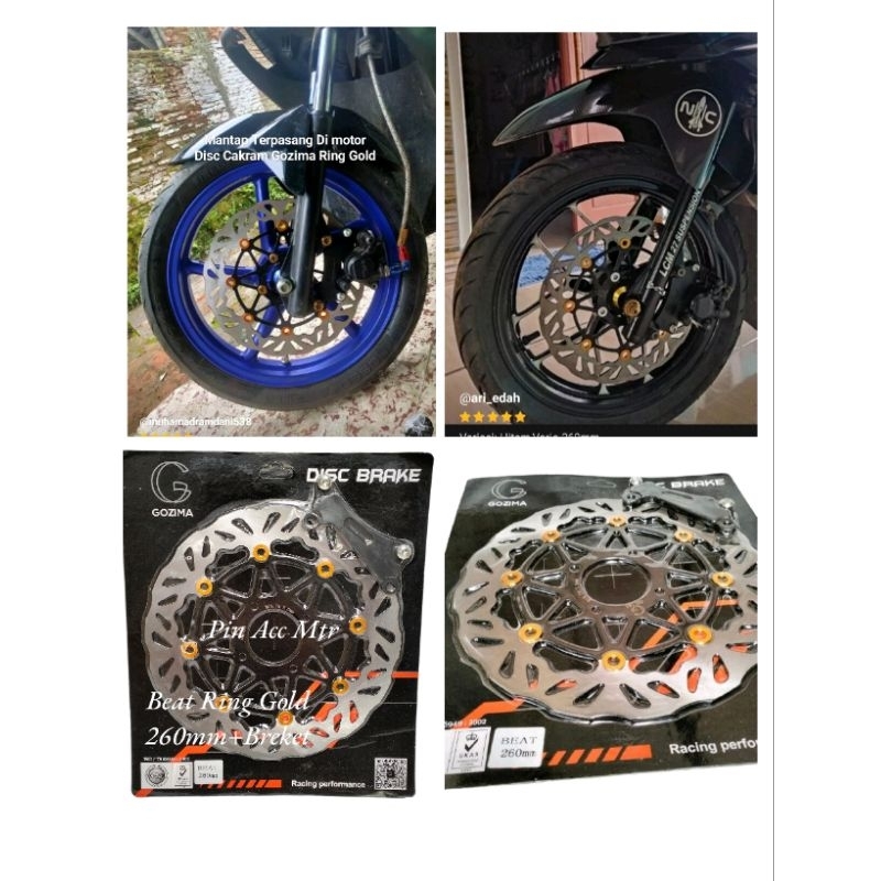 Piringan Disc Cakram Depan Variasi Model PSM Gozima Ring Gold 260mm Beat Scoopy Vario Carbu Vario110 Vario125 Vario150 Vario160 PNP Lobang Baut 4