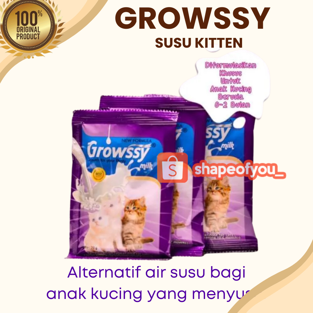 Susu Growssy Kucing 1 Dus isi 10 Free 1 Sachet Growsy Kitten Cat Milk Susu Anak Kucing Baru Lahir