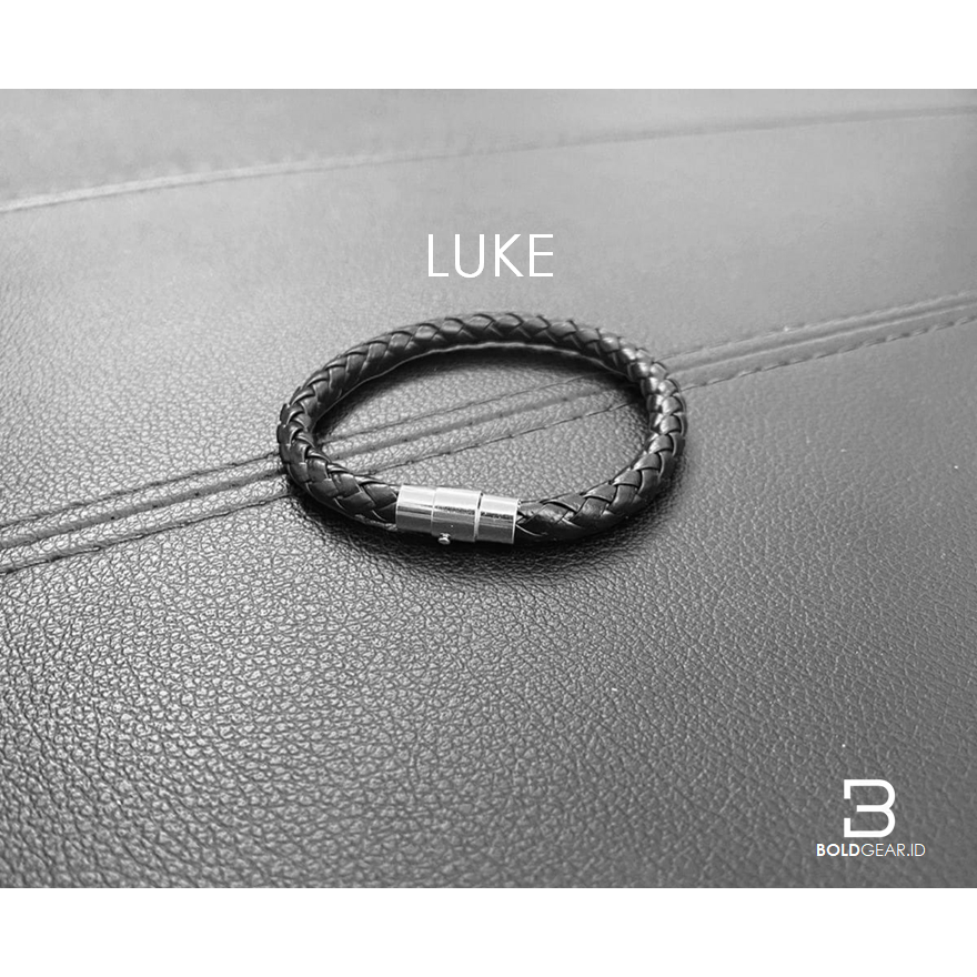 [FREE BOX] LUKE Wristband Gelang Pria Cowok Kulit Sintetis Hitam Magnet Magnetic
