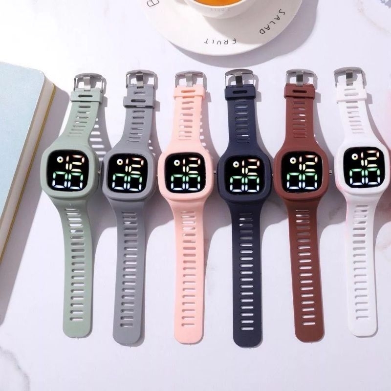 JAM TANGAN LED DIGITAL WANITA PRIA RUBBER ANTI AIR