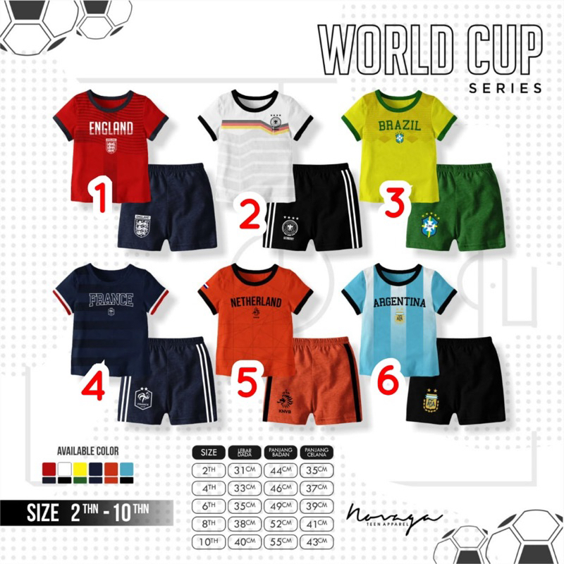 RAF NOVAGA World Cup Series Set Pakaian Setelan Atasan Bawahan Kaos Celana Piala Dunia Baju Anak Lak