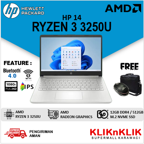 LAPTOP HP 14S RYZEN 3 3250U 16GB 512GB SSD RADEON 14 INCH FULL HD IPS WINDOWS 11 HOME