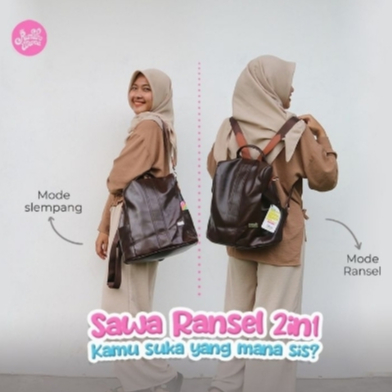 TAS RANSEL M 2IN1 SAWA RUMAH WARNA TAS WANITA ANAK SEKOLAH KULIAH KERJA LAPTOP
