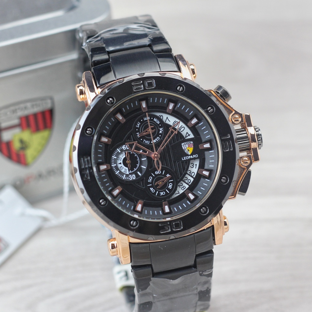 Jam tangan Pria Leopard 8031 tali rantai chronograp/tanggal aktif