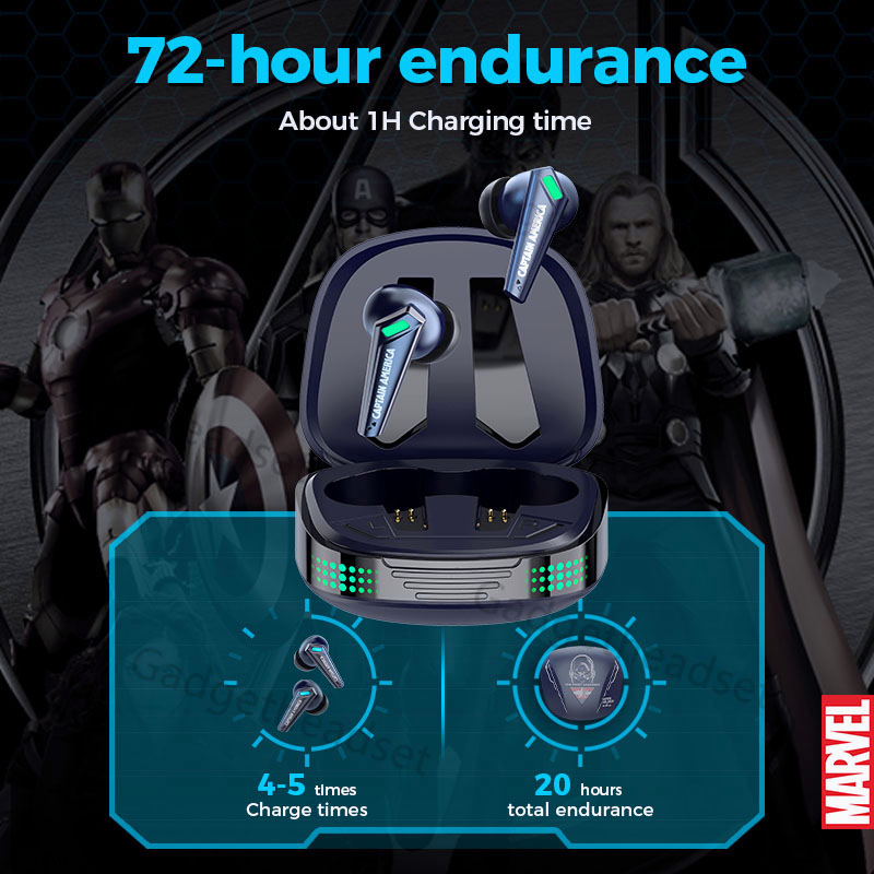 Disney Earphone Bluetooth 5.3 Marvel Headset Gaming nirkabel Low Latency Dukung iPhone (iOS) dan Android TWS Earphone with Mic Stereo