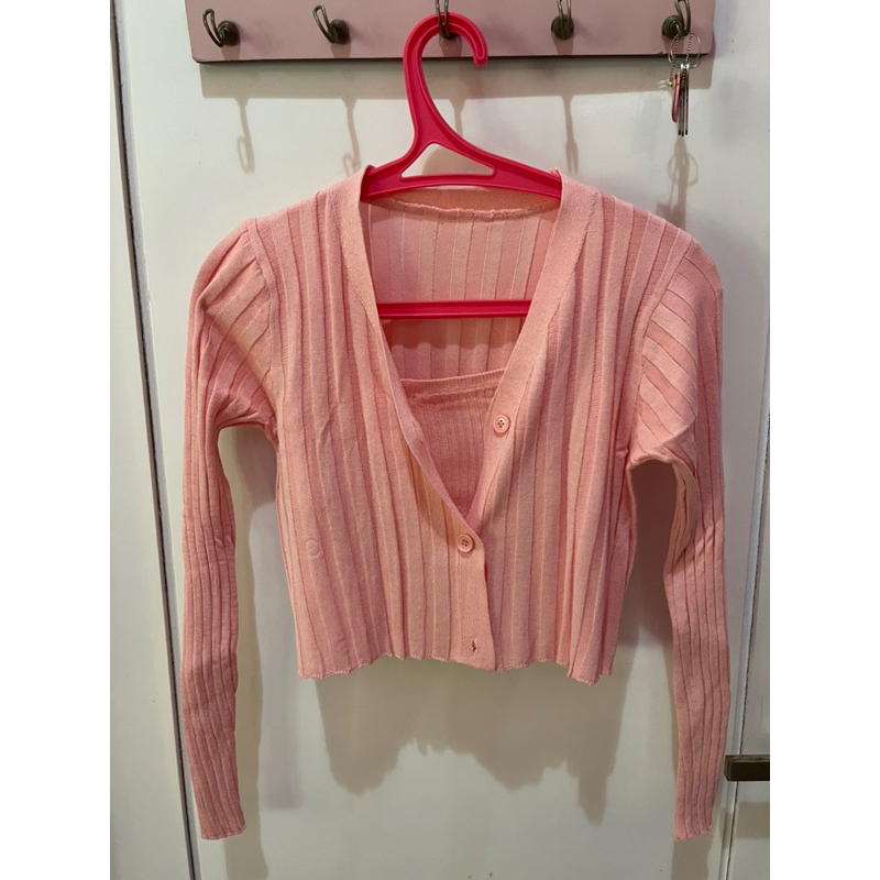 NEW set tanktop outer cardigan knit crop top halus