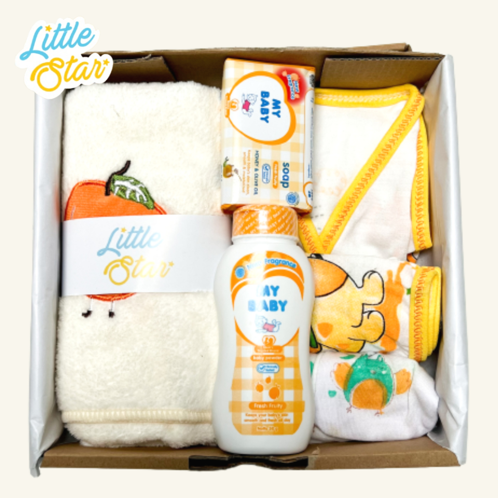 LS 6in1 Hampers Newborn Baby Gift Set Lahiran Handuk Baju Sabun Bedak Bayi Baru Lahir Unisex Boy Girl