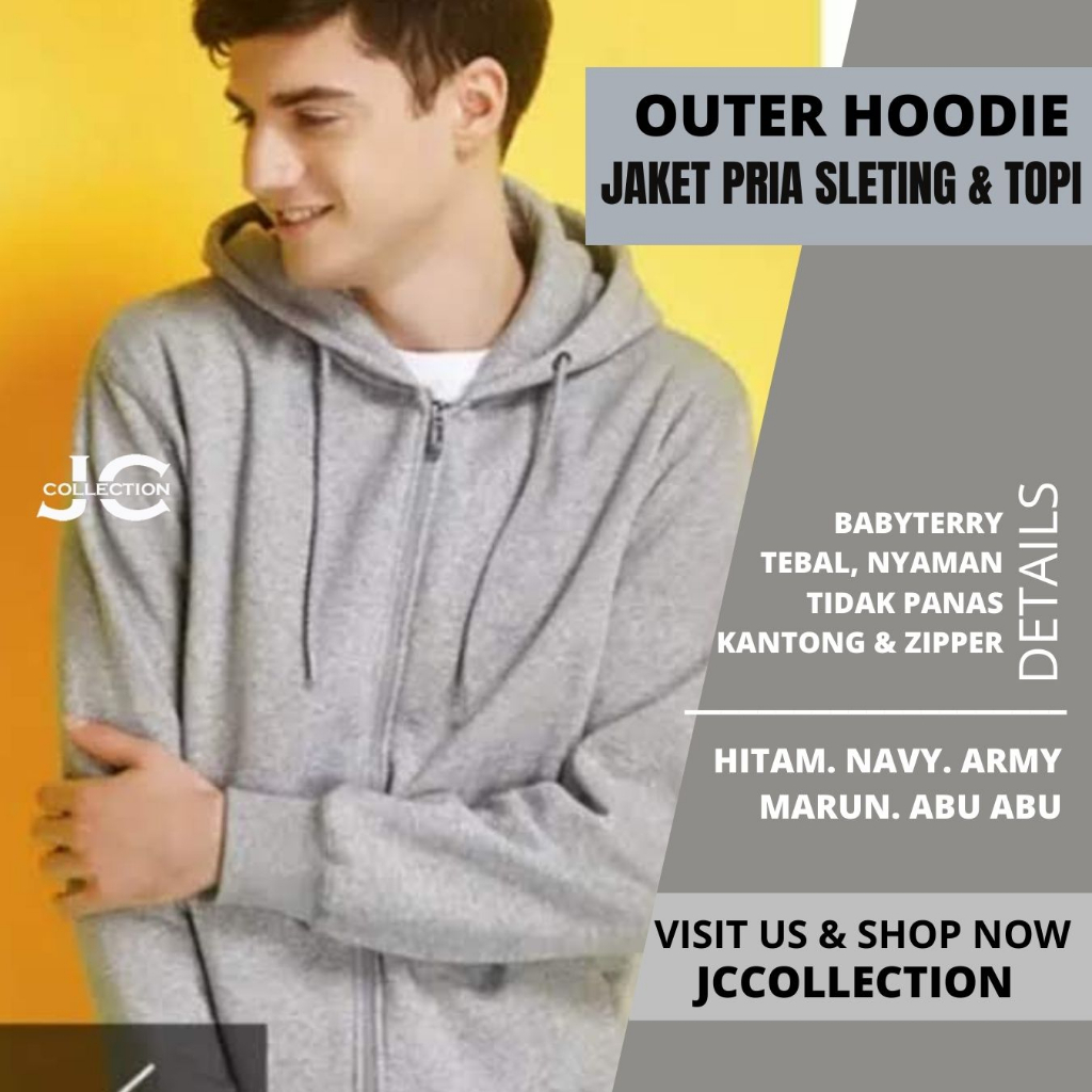 Jaket Pria Topi Hoodie Zipper Resleting Novan JC Collection