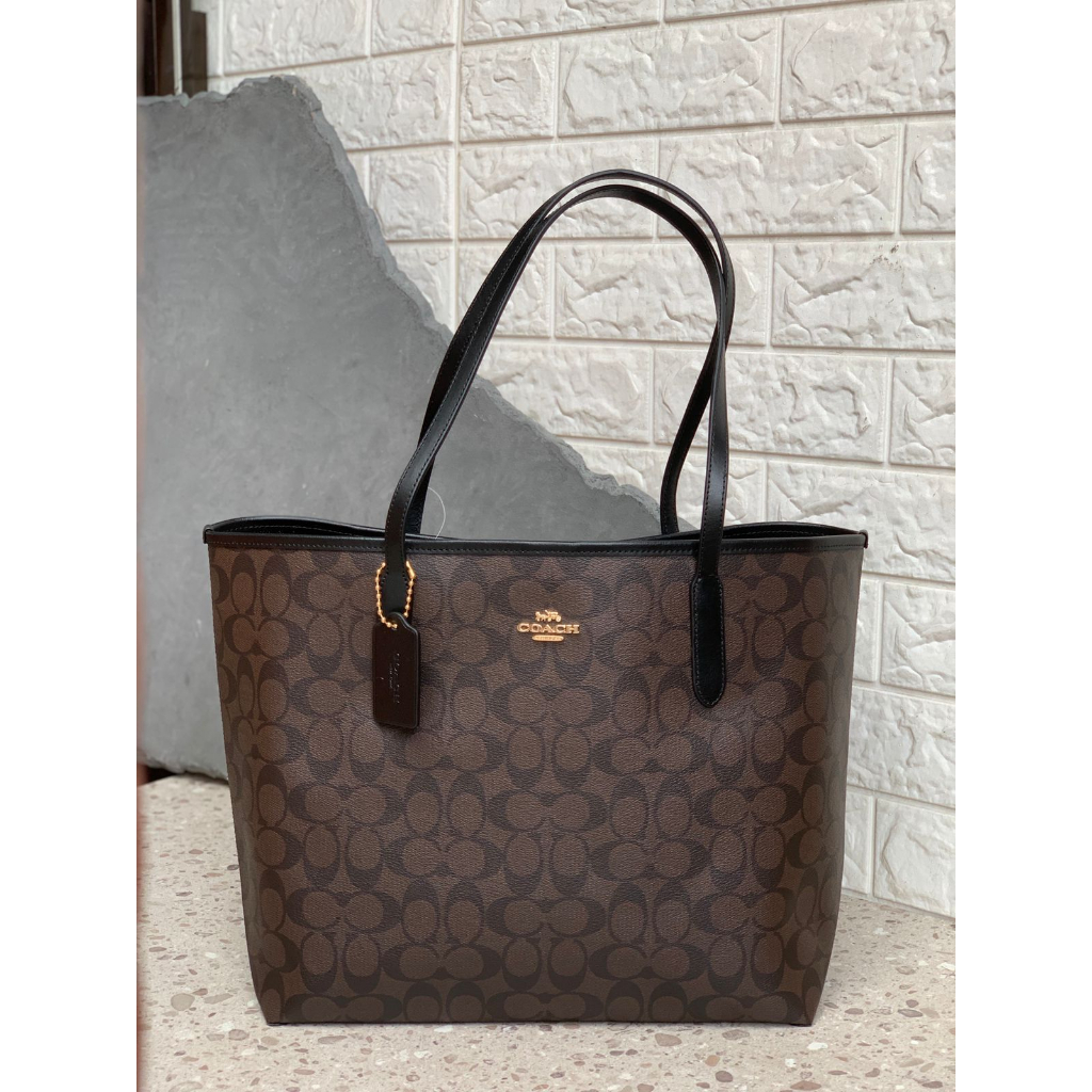 Coach City Tote Signature Brown Signature