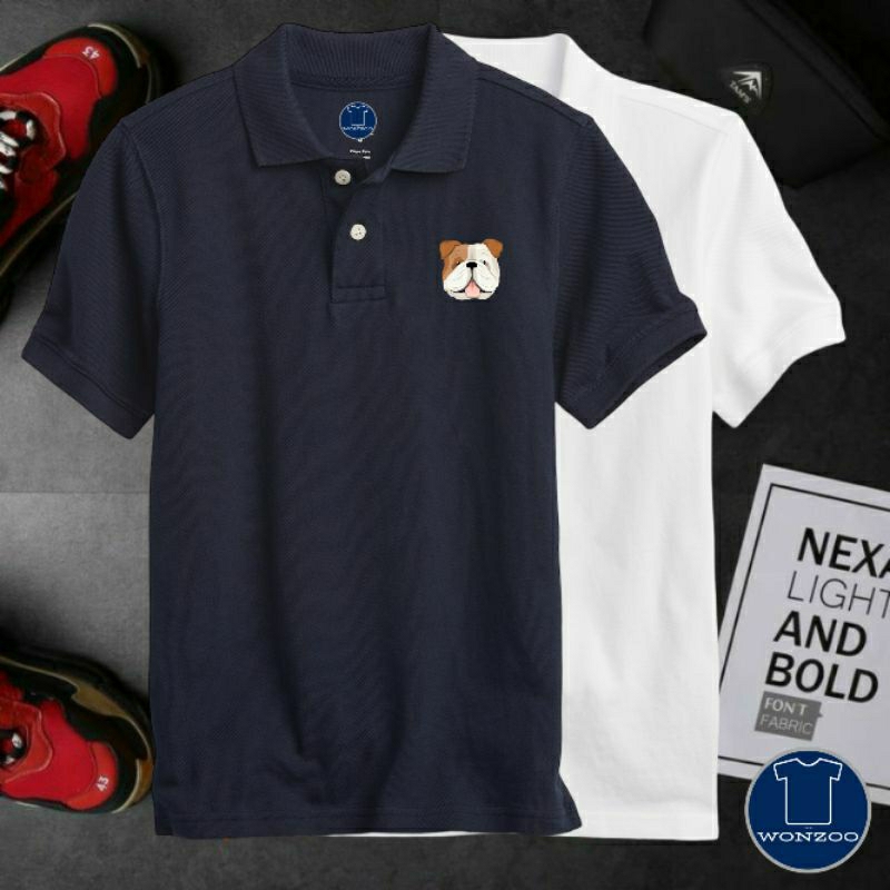 KAOS DEWASA, KAOS ANAK, KAOS POLO DEWASA GAMBAR LOGO ANJING  BULLDOG, CORGIE, SHIHTZU, GOLDEN PREMIU