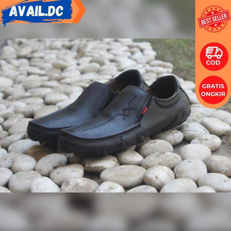 Cod - sepatu pria slip on kulit asli black master original - sepatu kantor pria