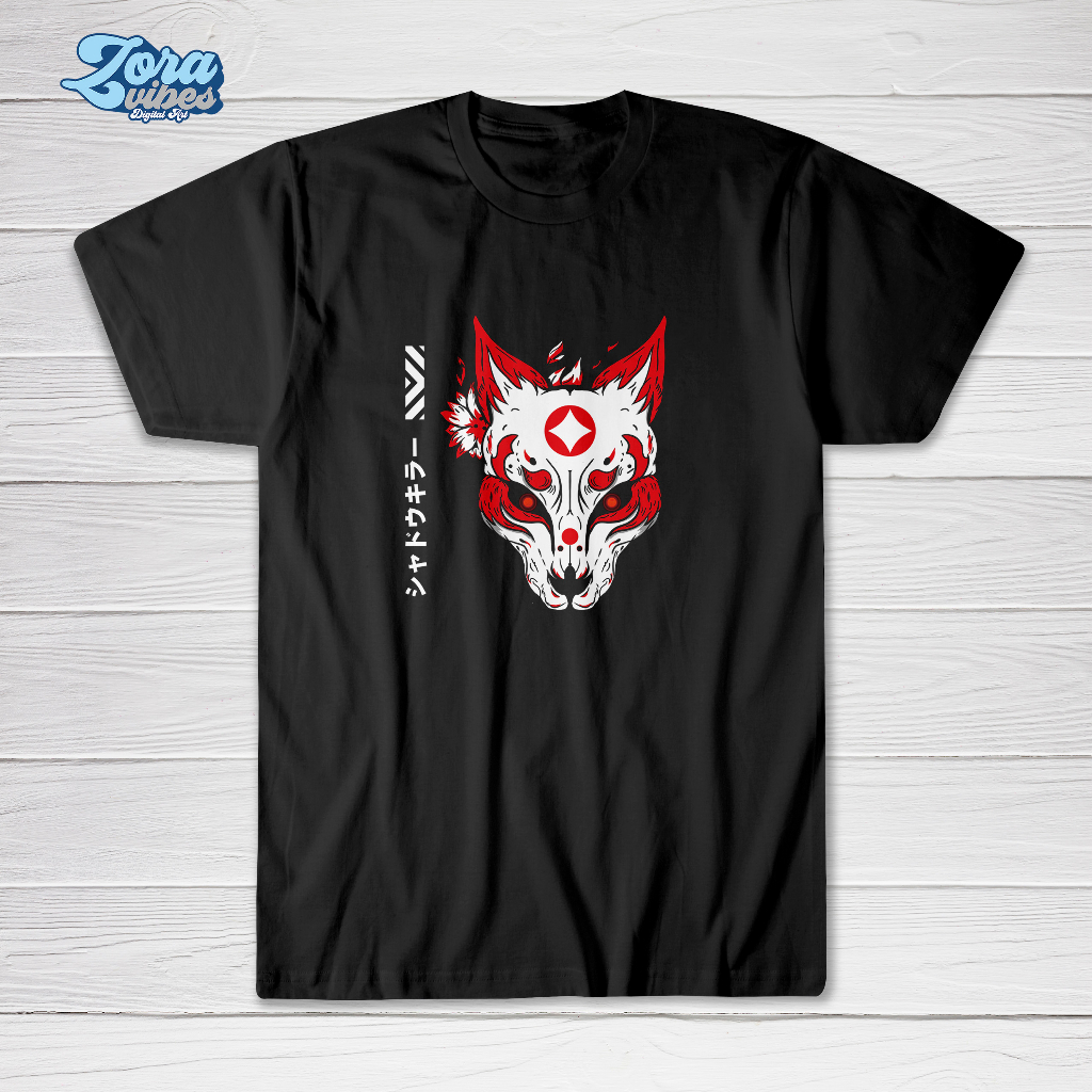 Aerostreet T Shirt Hannya Kitsune Hitam Kaos T-Shirt Tshirt