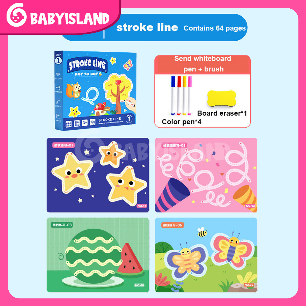 Reusable MAGIC WORKBOOK Dot To Dot Wipe And Clean book activity Belajar Menulis Angka Garis Preschool Nursery Activity Book