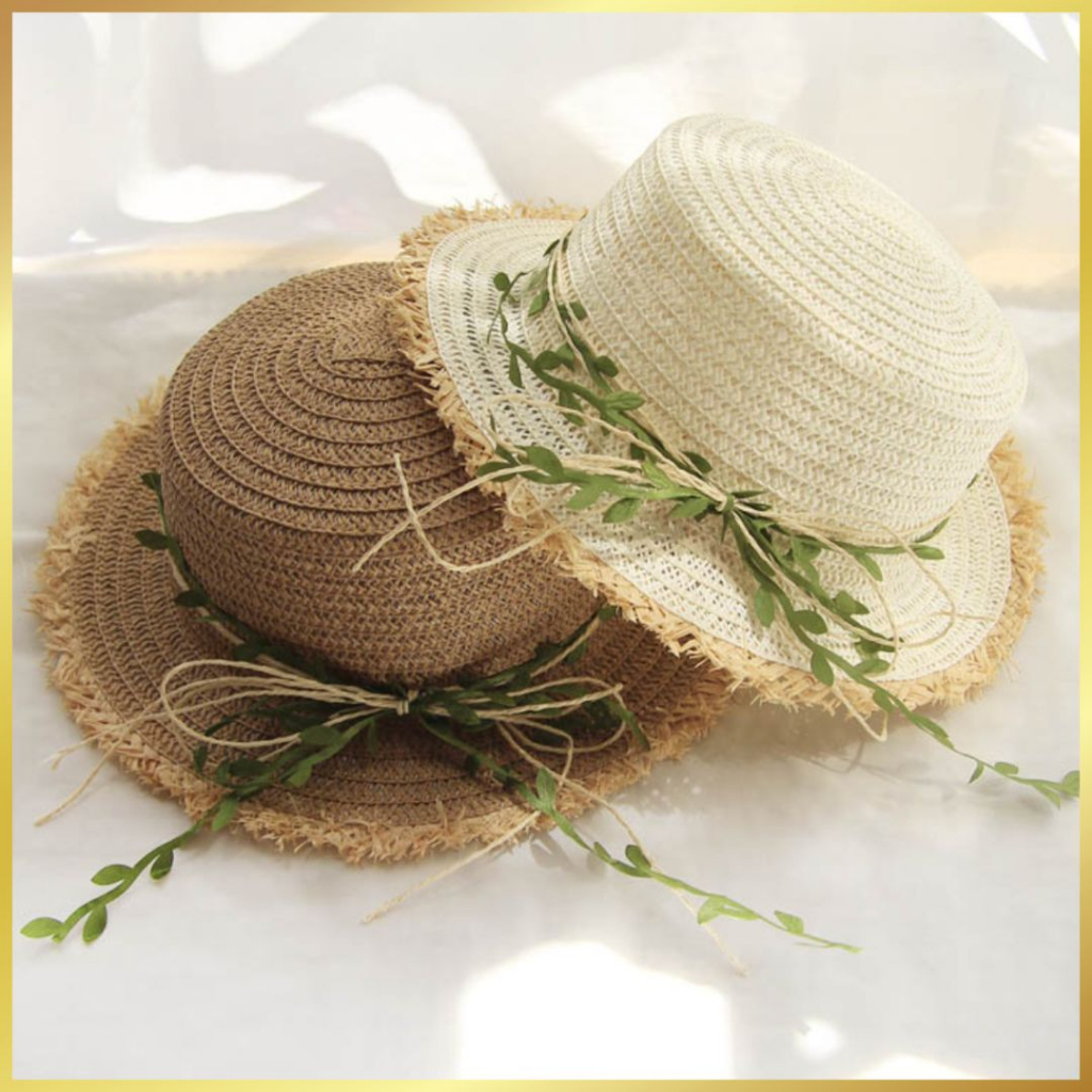 TOPI ANAK PEREMPUAN CEWEK IMPORT 2 TAHUN 3 TAHUN TOPI PANTAI BUCKET HAT RAJUT JERAMI ANAK PEREMPUAN 