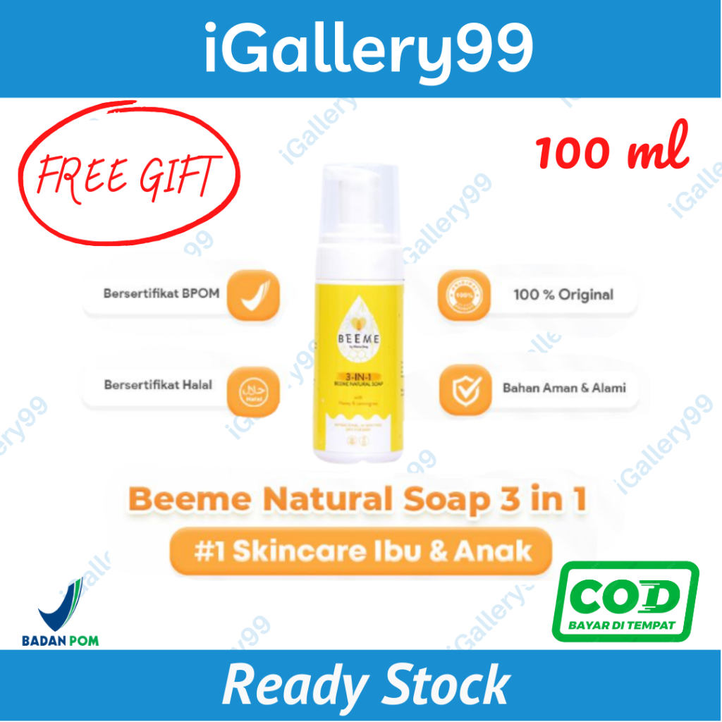 Bisa COD Reseller Resmi Beeme Natural Soap 3 in 1 with Honey &amp; Lemongrass Skincare Ibu dan Anak Mom and Baby Cream