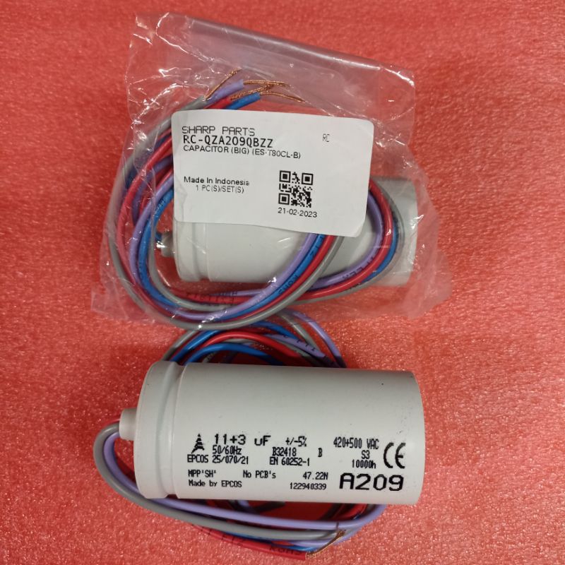 ORIGINAL Kapasitor Mesin Cuci SHARP 2 Tabung EPCOS A209 11uf+3uf untuk 6kg-12kg