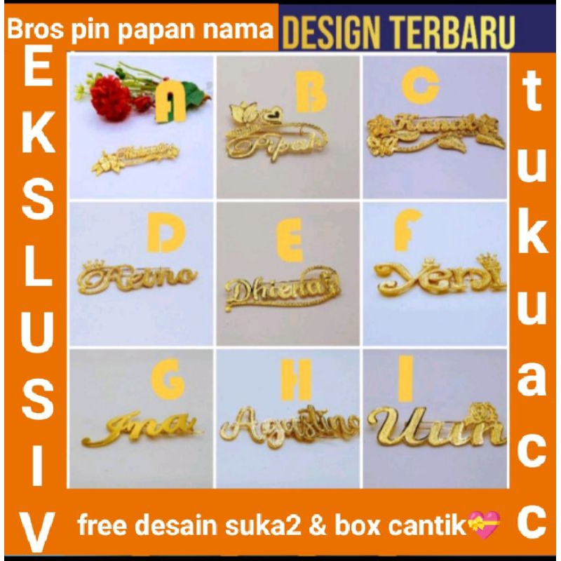 bros nama sendiri bros nama lapis emas bros nama costum